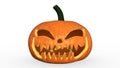 Frightening Halloween pumpkin, carved Jack O Lantern, holiday decoration isolated on white background, 3D render